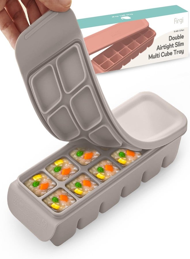 Firgi 0.7 oz/12 Sections Silicone Ice Cube Freezer Tray with Lid, 100% Food-Grade Platinum Silicone,Leak Resistance & Dishwasher Safe for Baby Food Prep,Breast Milk,Purees - Korean Made, Gray - Image 1
